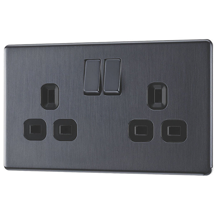 LAP Power Socket 2 Gang Double Pole Grey Screwless Faceplate 13A 240V Pack Of 5 - Image 4