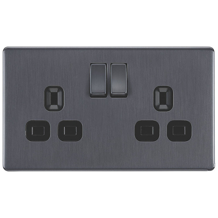 LAP Power Socket 2 Gang Double Pole Grey Screwless Faceplate 13A 240V Pack Of 5 - Image 2