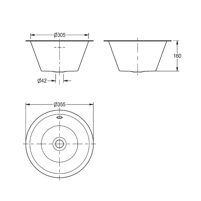 Kitchen Sink Inset 1 Bowl Stainless Steel Round Satin Finish 355 x 305mm - Image 2