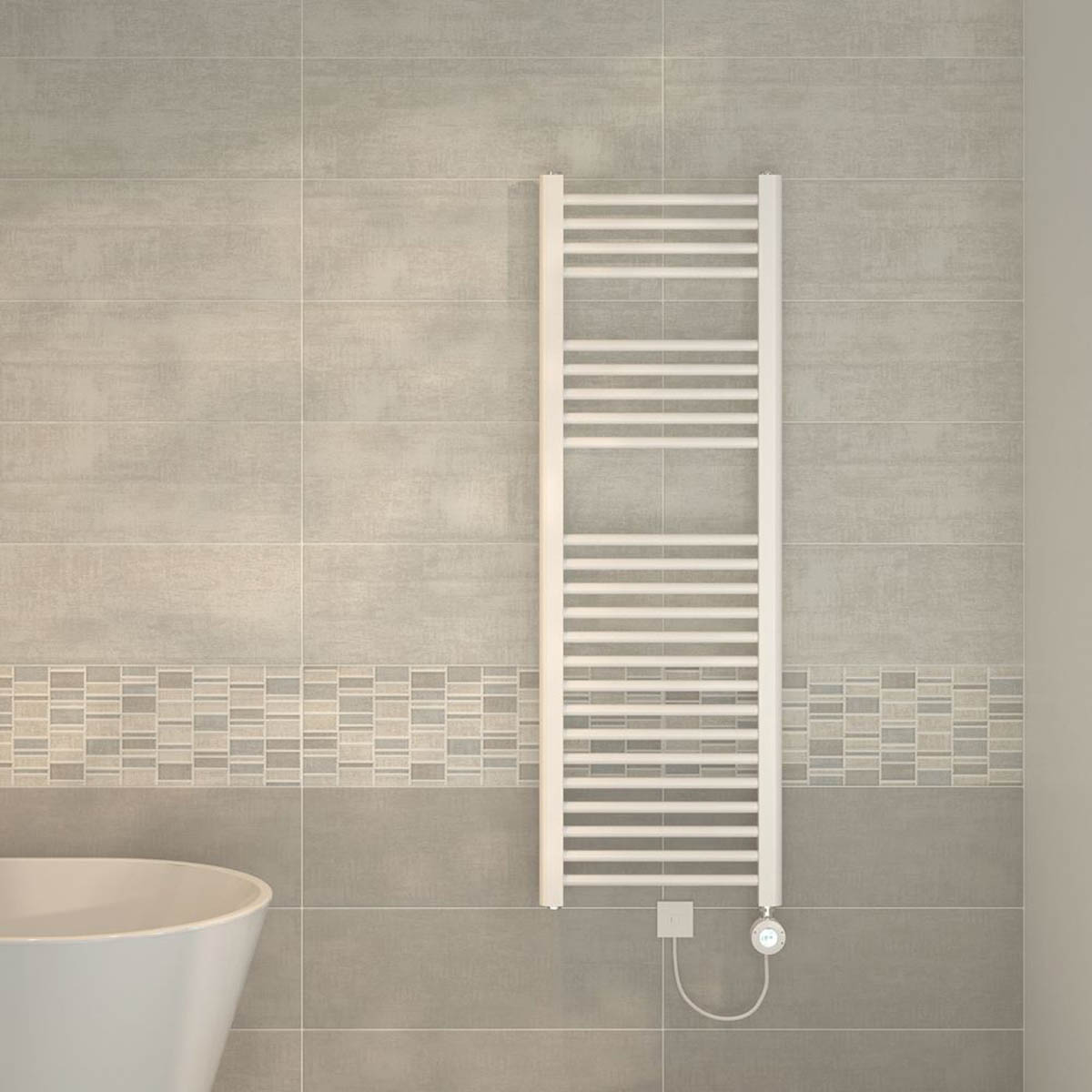 Flomasta 1200mm x 400mm 853BTU White Flat Electric Towel Radiator - Image 2