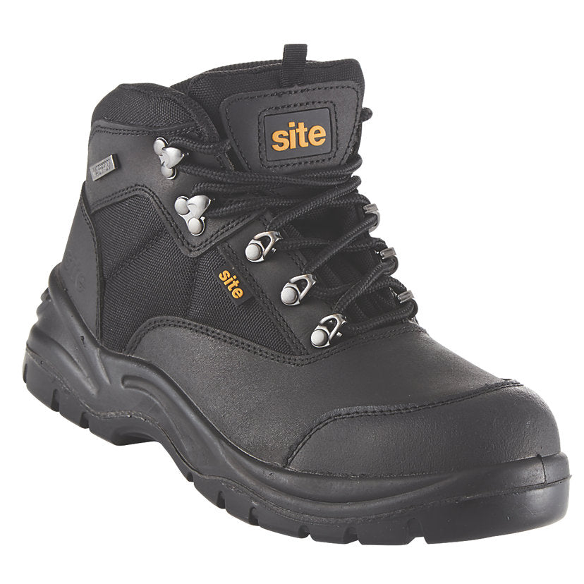 Site Safety Boots Mens Wide Fit Black Leather Waterproof Steel Toe Size 12 - Image 1