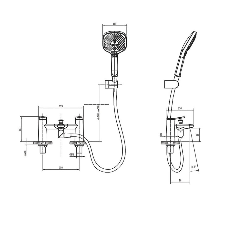 Swirl Shower Mixer Tap Brass Chrome Dual Control Manual Deck Mounted 124mm - Image 5