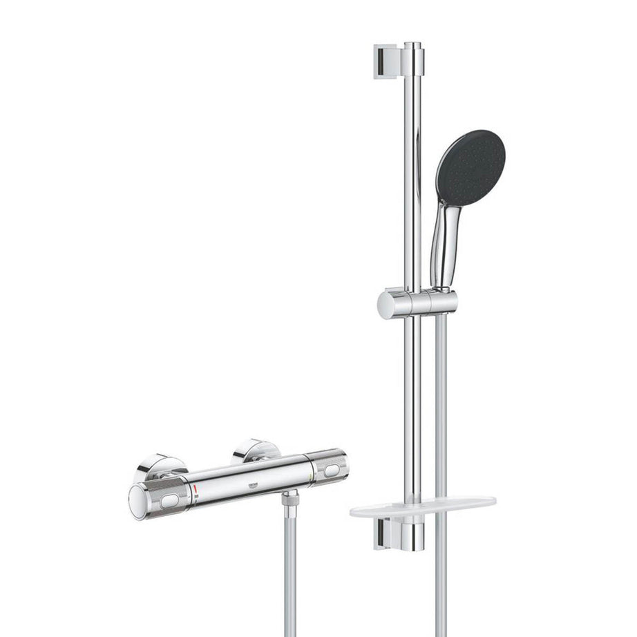 Grohe Shower Mixer Set Thermostatic Chrome 3 Spray Pattern Adjustable Round - Image 1