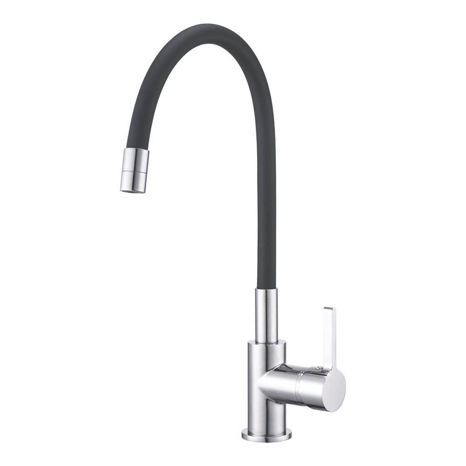 Kitchen Tap Mono Mixer Chrome Black Single Lever Swivel Spout Modern Faucet - Image 1