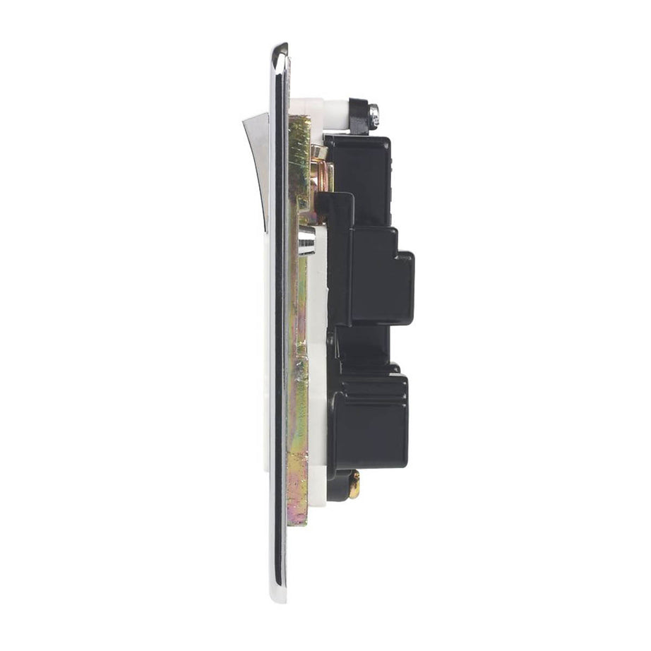 Crabtree Switched Plug Socket Wall 13A 2-Gang DP Polished Chrome White Inserts - Image 3