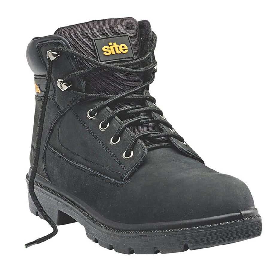 Site Safety Boots Mens Wide Fit Black Leather Lightweight Steel Toe Size 12 - Image 1