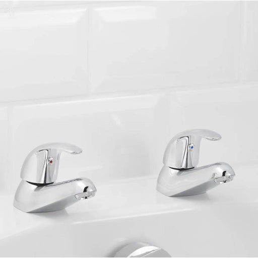 Bath Pillar Taps Mono Mixer Chrome Traditional Brass Bathroom Cold Hot Pair - Image 1