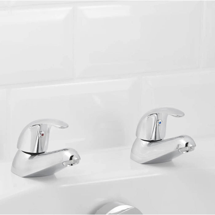 Bath Pillar Taps Mono Mixer Chrome Traditional Brass Bathroom Cold Hot Pair - Image 2