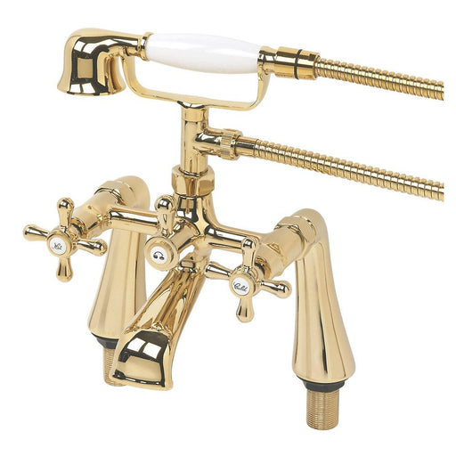 Shower Mixer Tap Bath Gold Brass Traditional l Design Cross Head Handles - Image 1