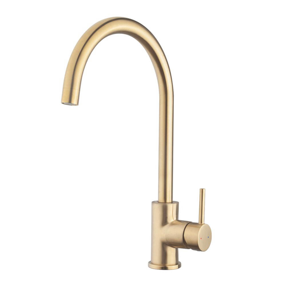 Swirl Kitchen Sink Tap Mono Mixer Brushed Brass Single Lever Modern Faucet - Image 1
