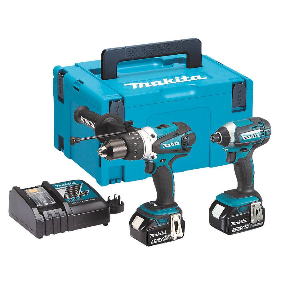 Makita Combi Drill Impact Driver Twin Kit Cordless 18V 2x5.0Ah Li-Ion DLX2145TJ - Image 1