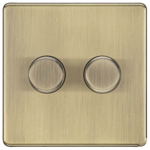 LED Dimmer Wall Switch 2-Gang 2-Way Antique Brass Flat Profile Screwless - Image 1