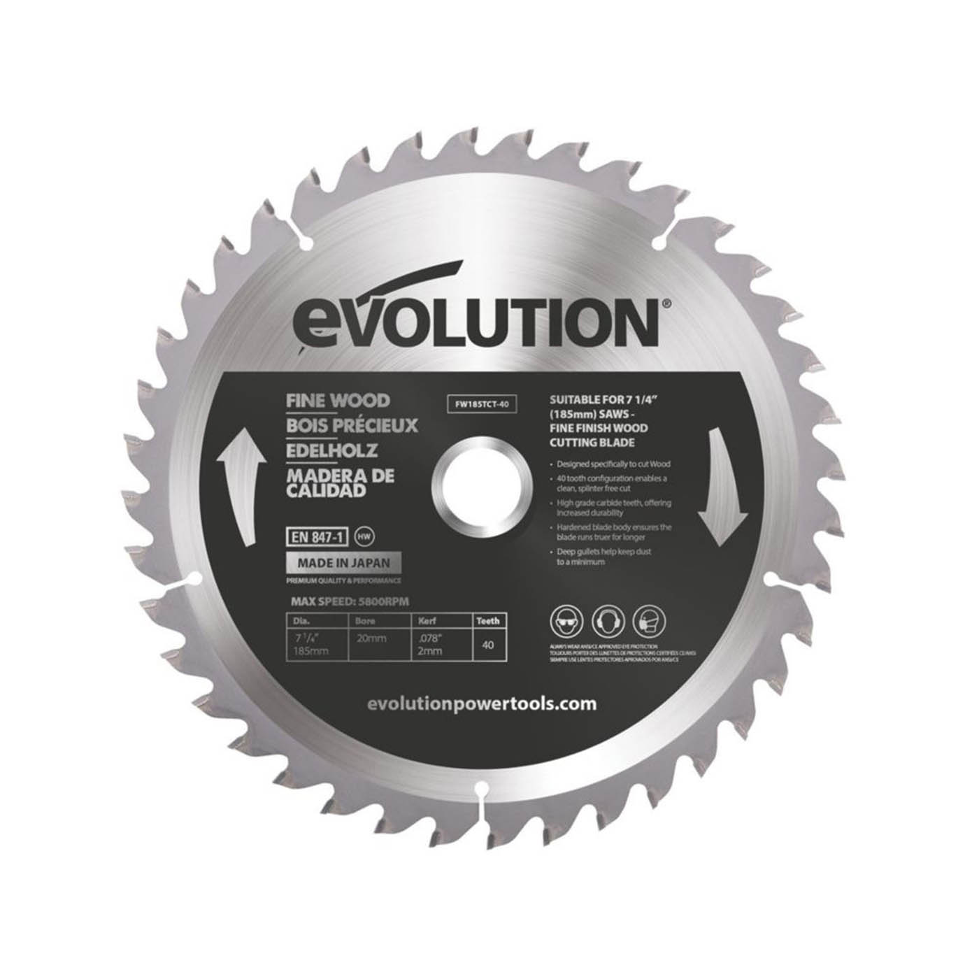 Evolution Circular Saw Blade FW185TCT-40 Timber Laminate MDF 40T 85x25.4mm - Image 1
