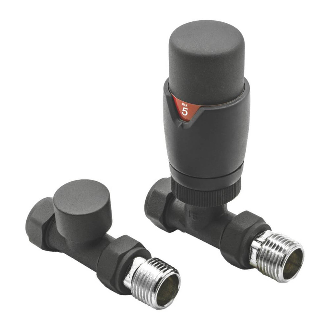 Reina Thermostatic Radiator Valve And Lockshield Anthracite Straight And L/S - Image 1