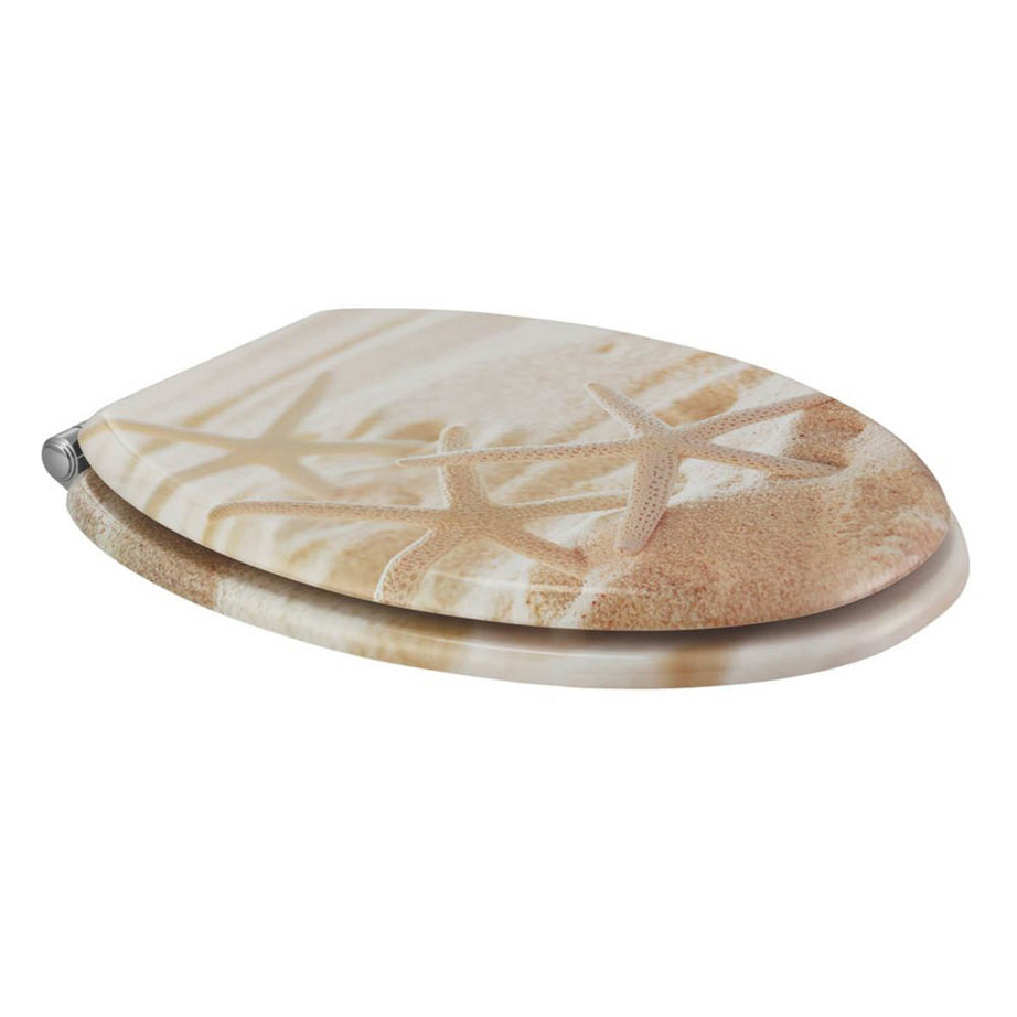 Bathroom Toilet Seat Soft-Close Moulded Wood Beach Print Round Adjustable - Image 3