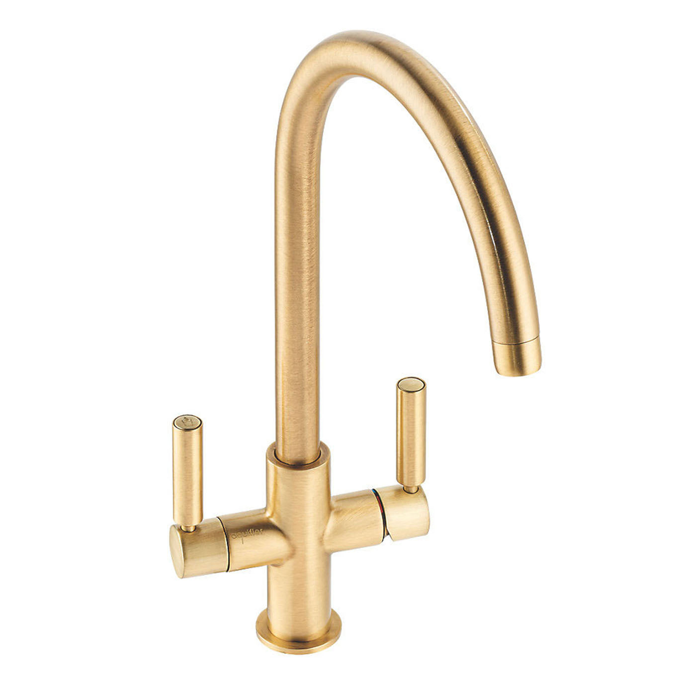 Kitchen Filter Tap Monobloc 3 Way Dual Lever Swan Neck Spout Deck Brushed Brass - Image 1