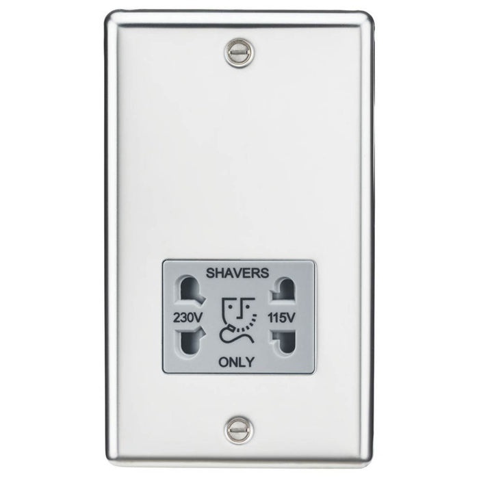 Shaver Socket 2-Gang Bathroom Dual Voltage 115 V / 230V Polished Chrome - Image 1