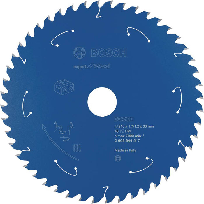 Bosch Expert Circular Saw Blade Wood Fine Cut Carbide Teeth 210 x 30mm 48T - Image 1