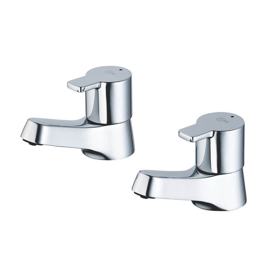 Basin Pillar Taps Pair Chrome Single Lever Contemporary Deck-Mounted Bathroom - Image 1