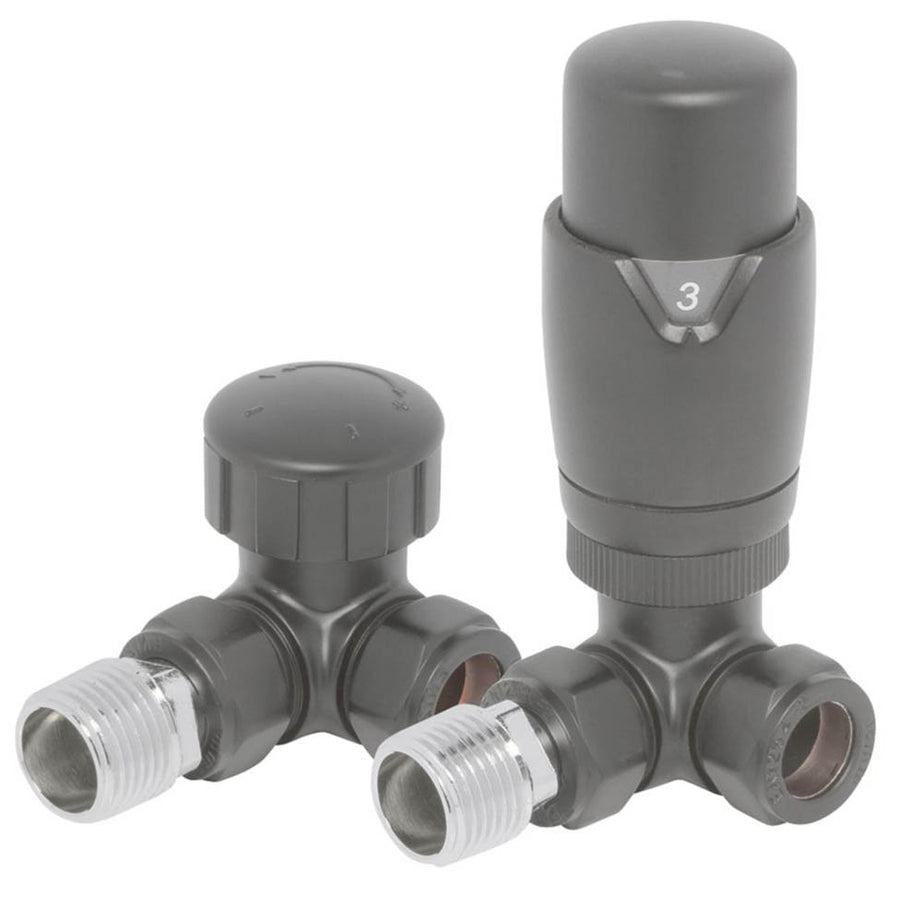 Towelrads Thermostatic Corner TRV & Lockshield Radiator Valves 15mm x 1/2" Pair - Image 1