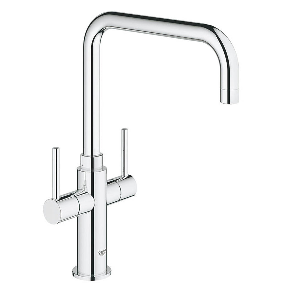 Grohe Kitchen Mixer Tap Mono Ambi Dual-Lever Chrome Swivel Spout Modern - Image 1