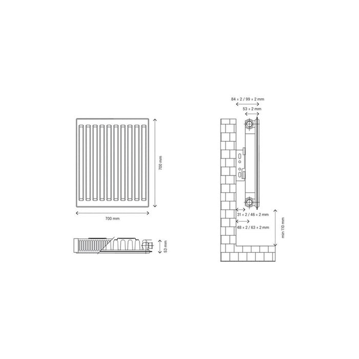 Flomasta Convector Radiator White 11 Single-Panel Square 759W (H)70x(W)70cm - Image 4