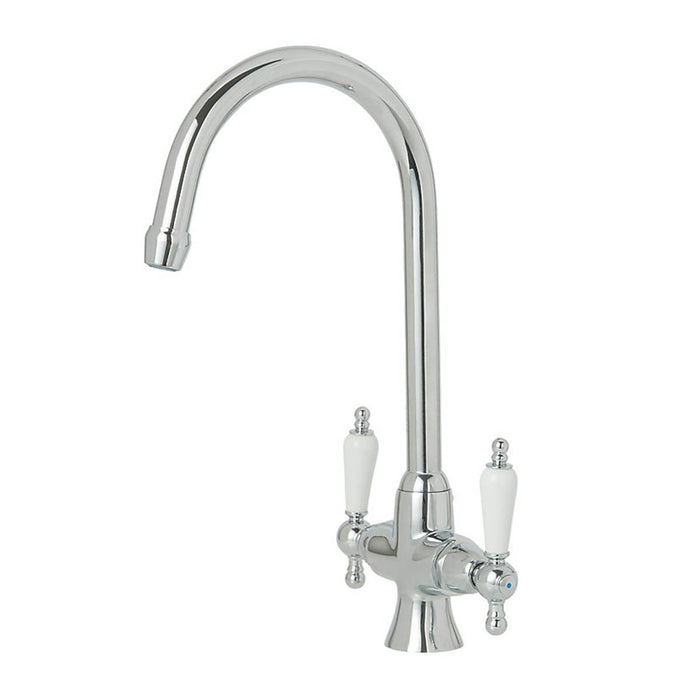 Kitchen Mixer Tap Mono Chrome Double Lever Swivel Spout Traditional Faucet - Image 1