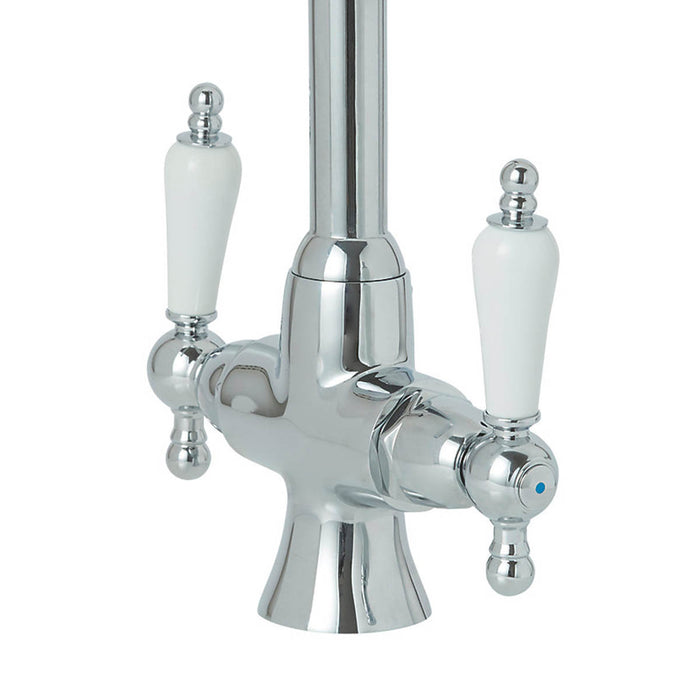 Kitchen Mixer Tap Mono Chrome Double Lever Swivel Spout Traditional Faucet - Image 2