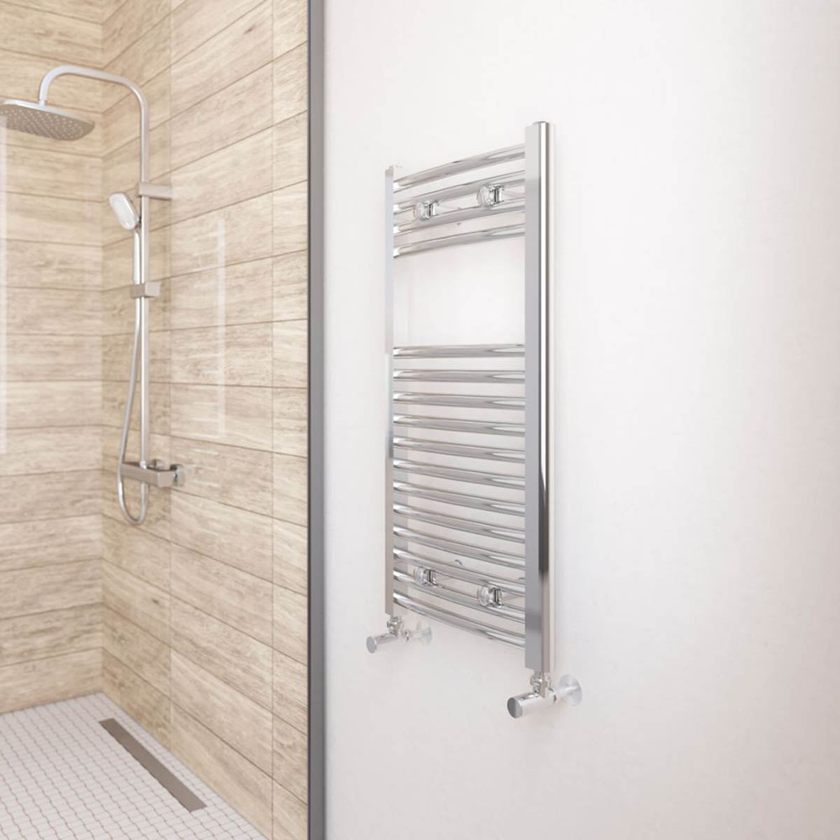 Towel Rail Radiator Curved Gloss Chrome Bathroom Warmer Ladder H80xW40cm - Image 3