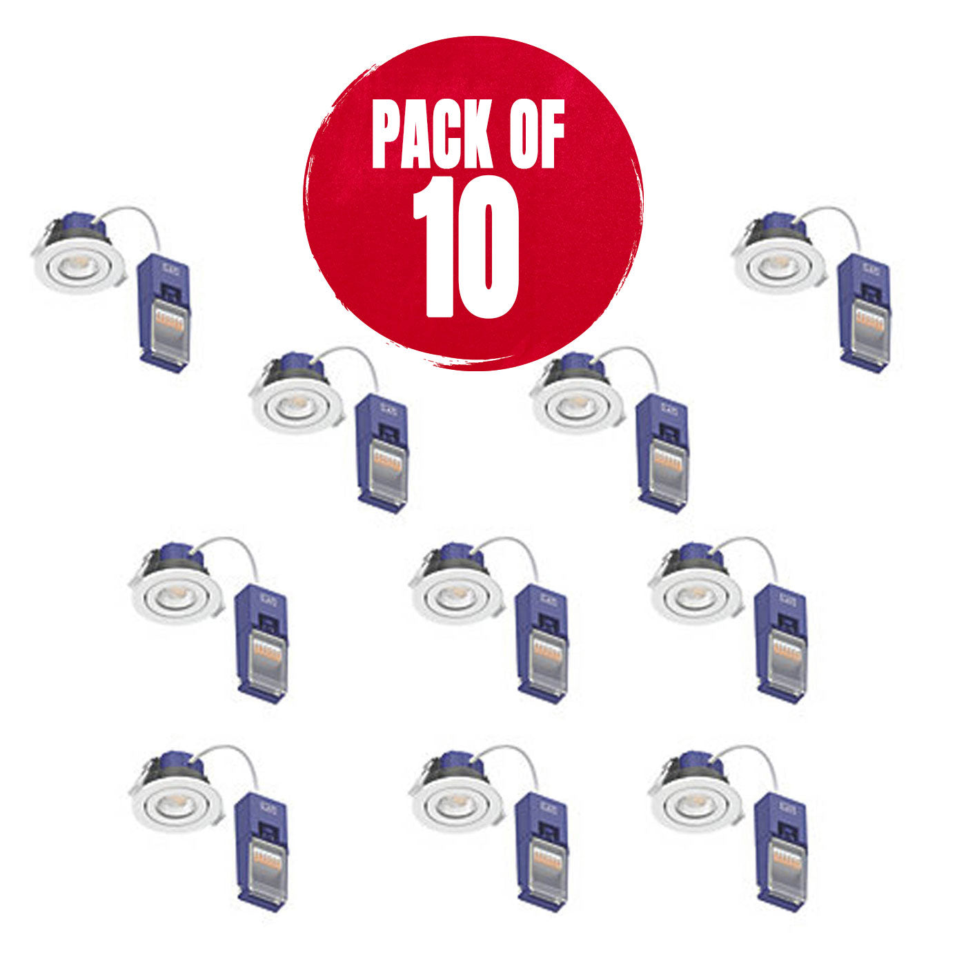 LAP LED Downlights Fire Rated White Dimmable Bathroom Round IP65 Pack of 10 - Image 1