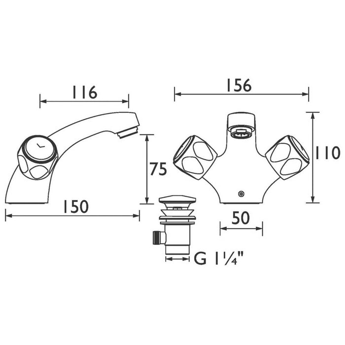 Basin Mono Mixer Pop-Up Waste Chrome-Plated Cross Head Standard Valve Operation - Image 3