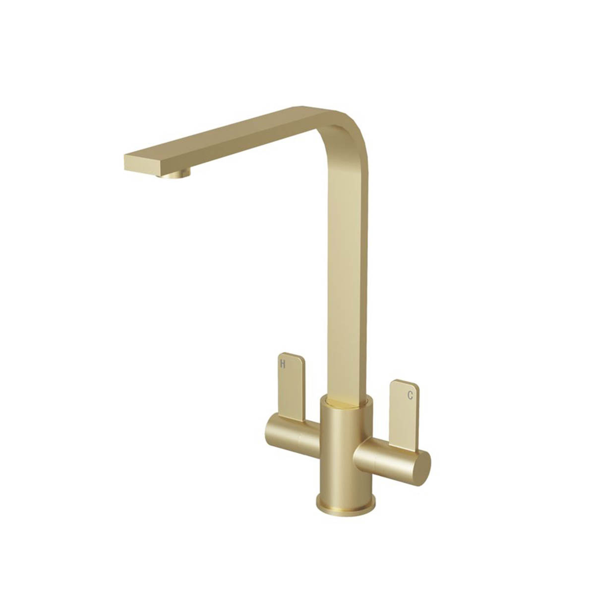 Etal Kitchen Tap Mono Mixer Brushed Brass Double Lever Swivel Spout Faucet - Image 1