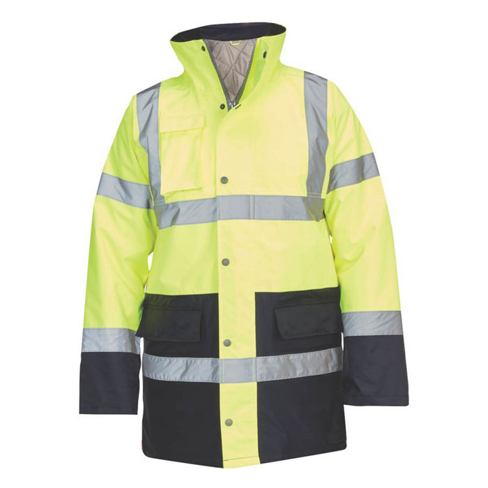 Hi-Vis Traffic Jacket Yellow Blue Large Pockets Waterproof Zipped 54" Chest - Image 2