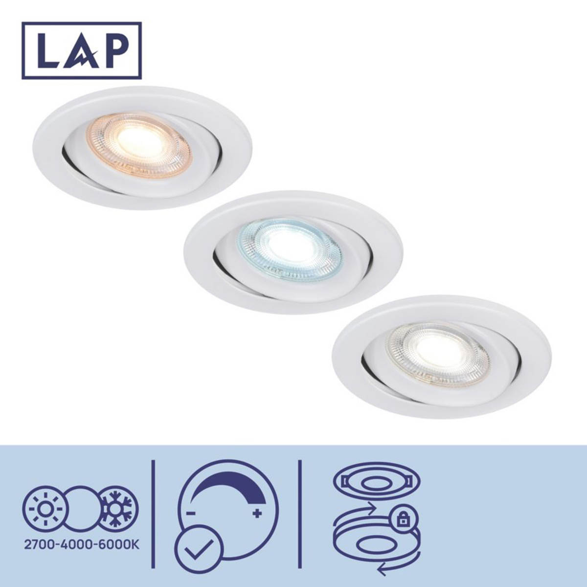 LAP LED Downlights Variable White Tilt Adjustable Dimmable 4W 420lm 10 Pack - Image 3