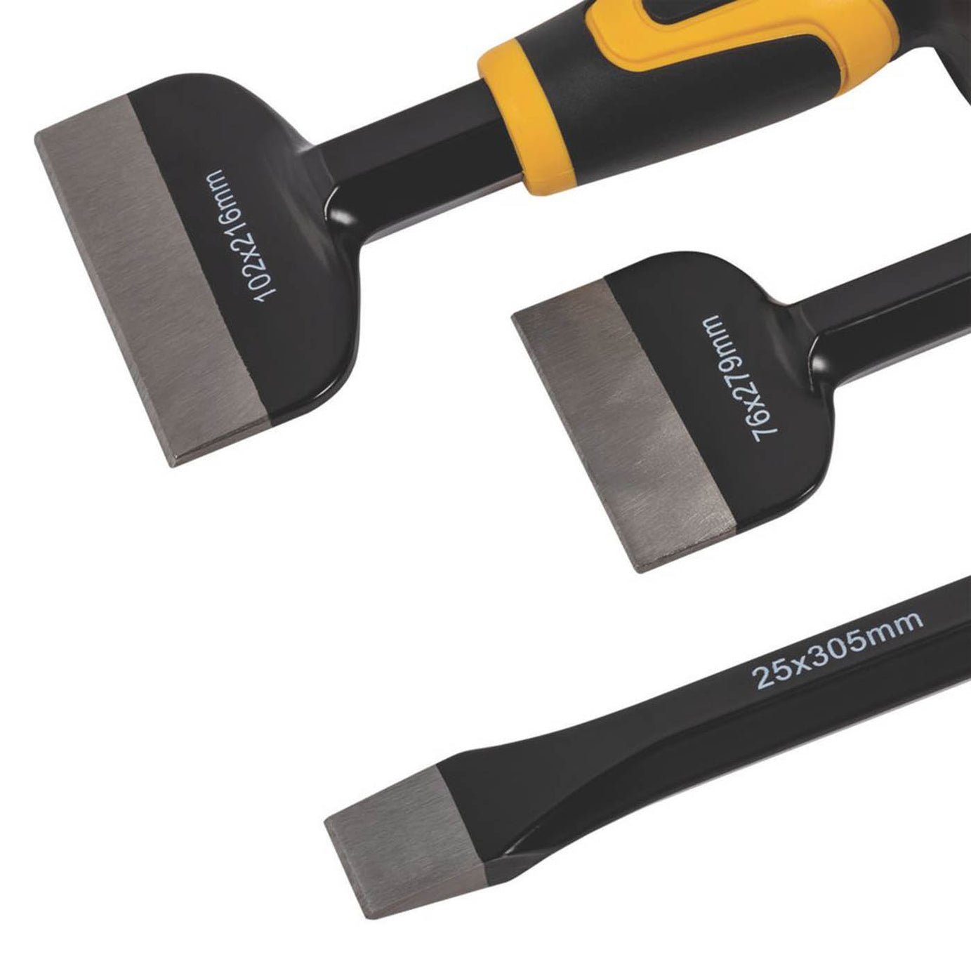 Guarded Bolster And Cold Chisel Set 3 Pieces Black Carbon Steel Hexagonal Shaft - Image 2