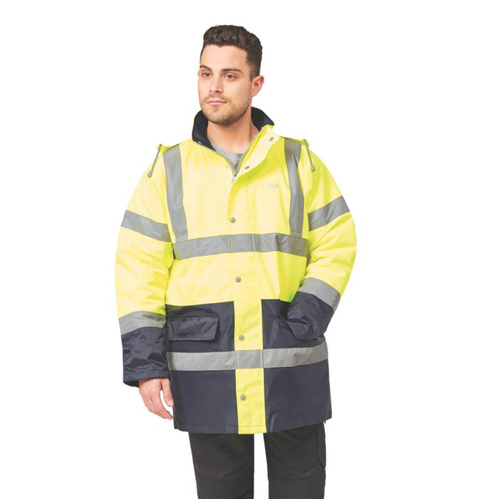 Site Hi-Vis Traffic Jacket Yellow Waterproof Zip Pockets Hood Medium 51" Chest - Image 6