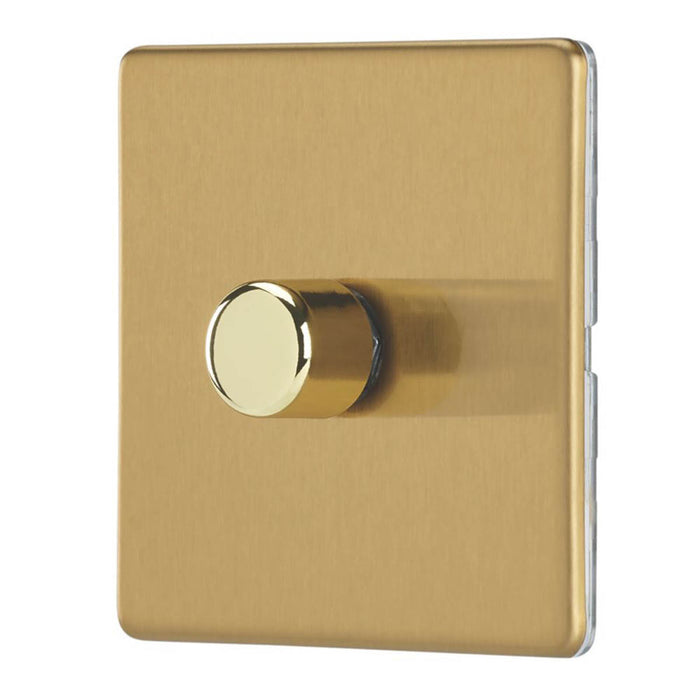 Dimmer Wall Switch 1-Gang 2-Way Rotary Push On/Off Brushed Brass Screwless - Image 1