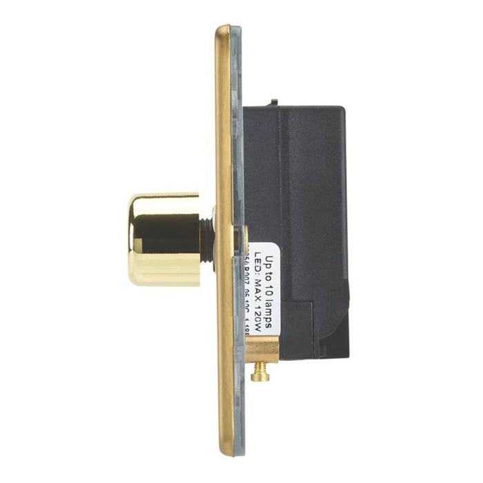 Dimmer Wall Switch 1-Gang 2-Way Rotary Push On/Off Brushed Brass Screwless - Image 3