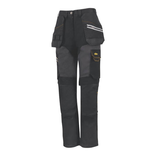 Site Work Trousers Womens Straight Leg Black Grey Multi Pocket 31"L Size 12 - Image 1