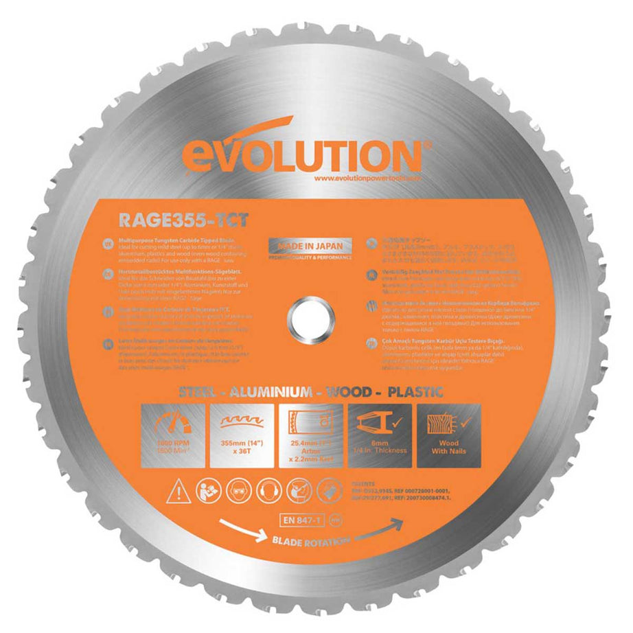 Evolution Saw Blade 36T General Purpose Cut Aluminium Steel Wood 355x25.4mm - Image 1