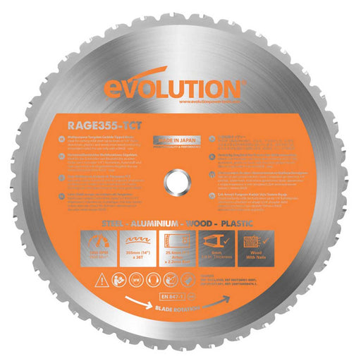 Evolution Circular Mitre Saw Blade Multi-Material Durable 355 x 25.4mm 36T - Image 1