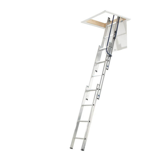 Mac Allister Aluminium Loft Ladder Extendable 3 Sections Non-Slip Handrail - Image 1
