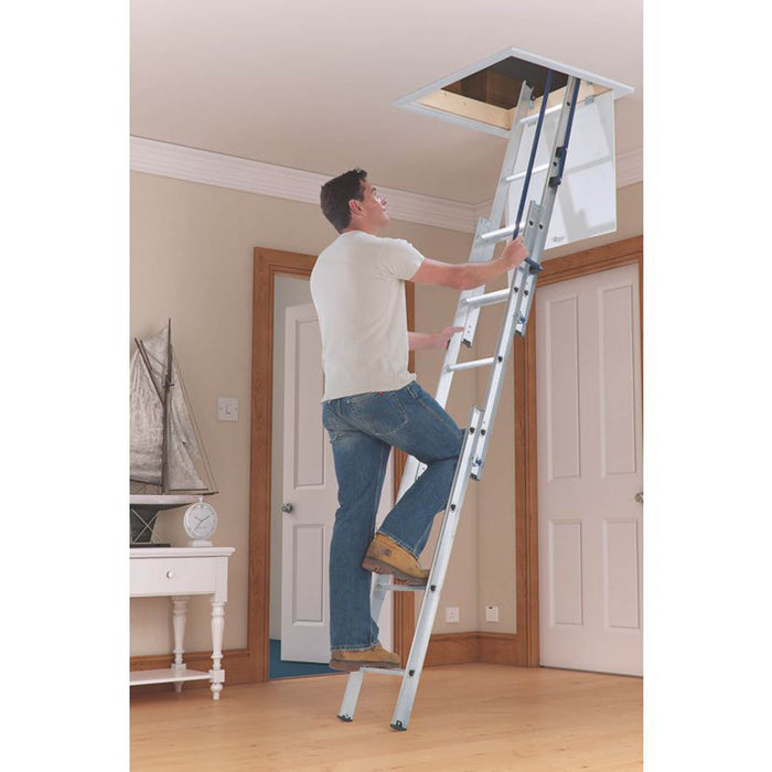 Mac Allister Aluminium Loft Ladder Extendable 3 Sections Non-Slip Handrail - Image 2