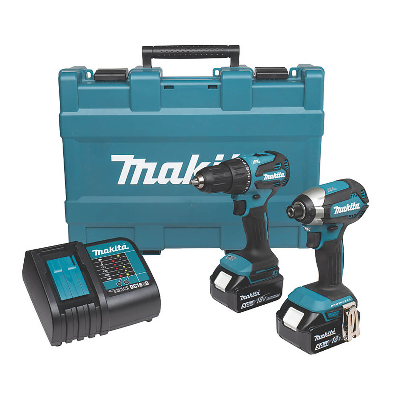 Makita Combi Drill & Impact Driver Twin Pack DLX2537ST 18V 2x5Ah Li-Ion Cordless - Image 1