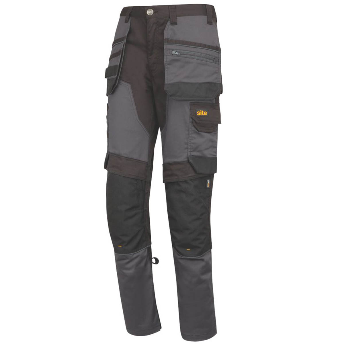 Site Mens Work Trousers Slim Fit Multi Pockets Grey Black Stretch 38"W 32"L - Image 1