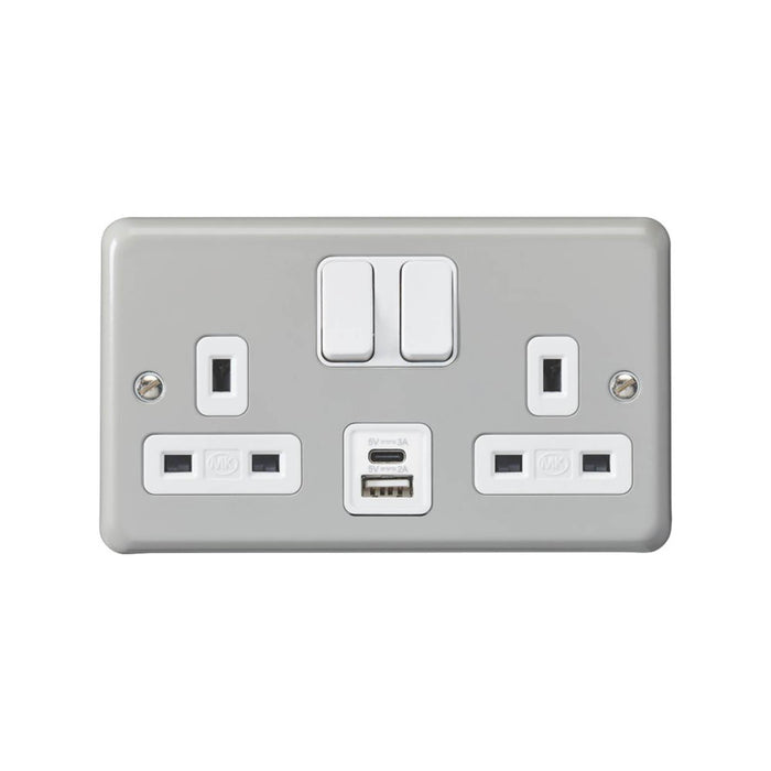 Wall Switched Socket Electrical USB Charger 2 Gang Double Screwed Grey - Image 2