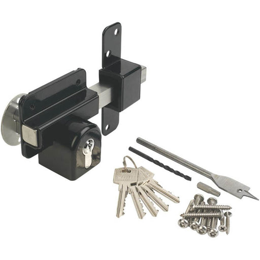 Door Lock Double-Locking Euro Long Throw Lockable 5 Keys Black Outdoor Steel - Image 1