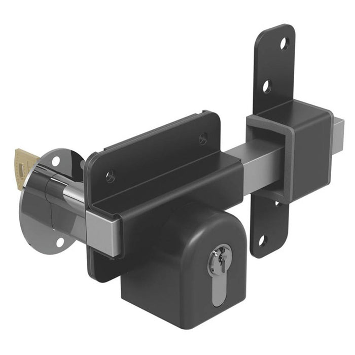 Door Lock Double-Locking Euro Long Throw Lockable 5 Keys Black Outdoor Steel - Image 2