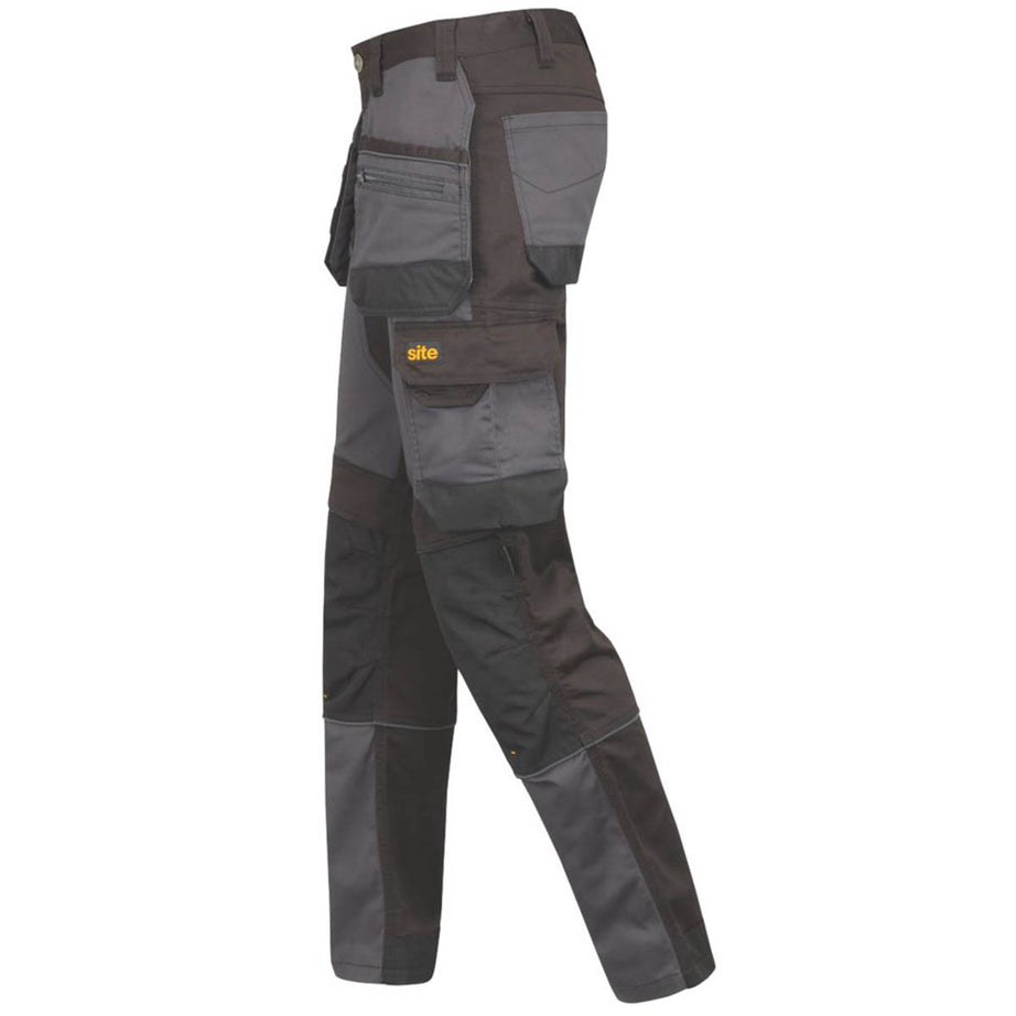 Site Work Trousers Mens Slim Fit Grey Black Multi Pockets Stretch 34"W 32"L - Image 4