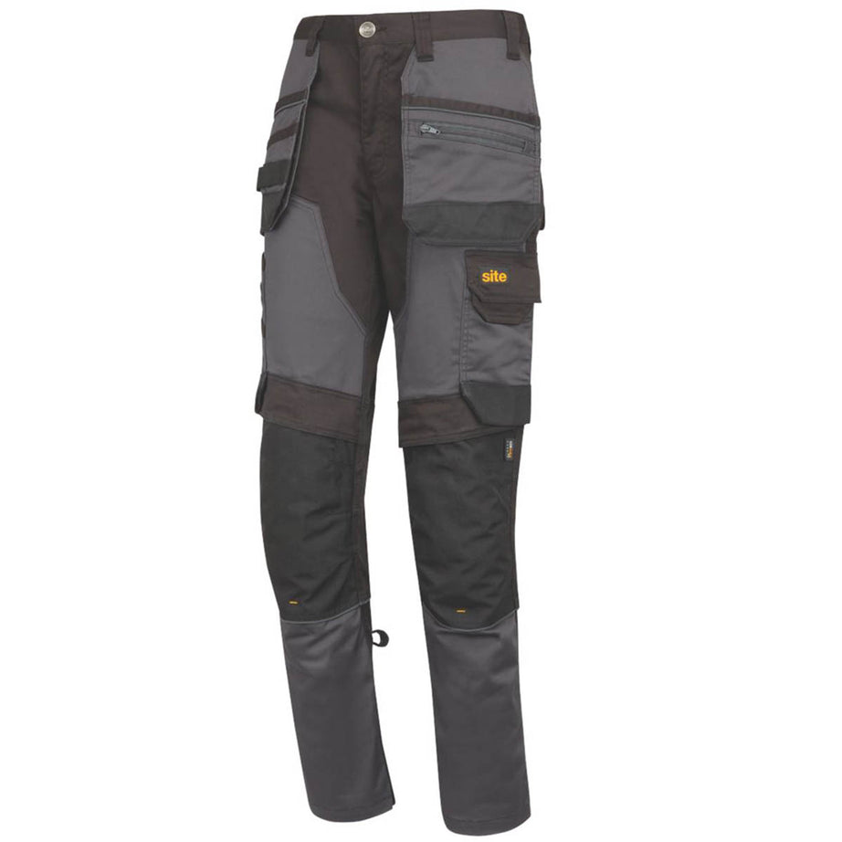 Site Work Trousers Mens Slim Fit Grey Black Multi Pockets Stretch 34"W 32"L - Image 5